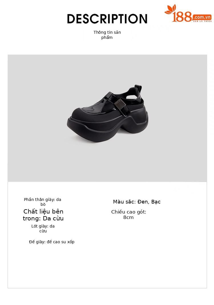 Sandal bít mũi đế dày da thật 2025 quai Velcro phong cách La Mã — Màu đen, Màu bạc chi tiết 2