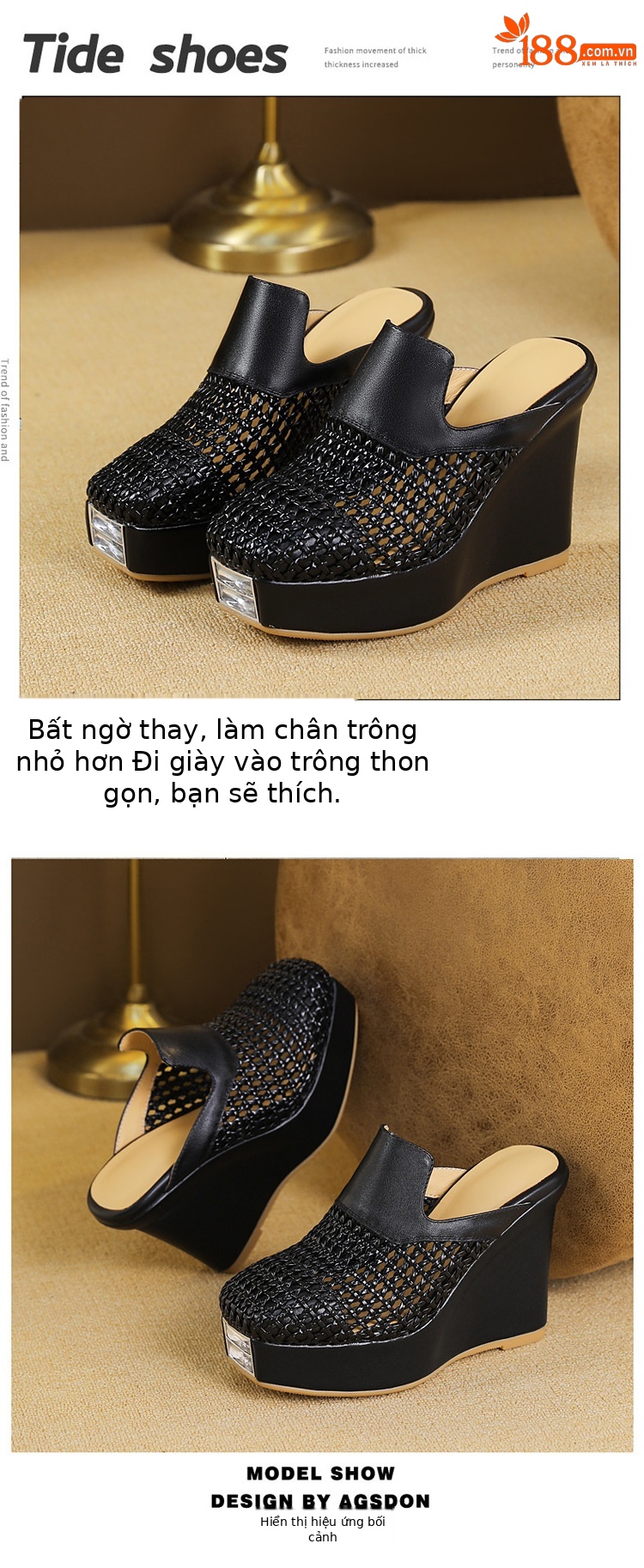 Dép lê đế xuồng đục lỗ bít mũi gót siêu cao 11cm phong cách Roman dệt da thật — Màu đen chi tiết 7