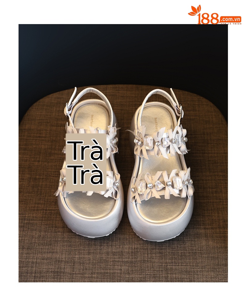 Sandal nữ đế bánh xốp đính đá phối váy thời trang mùa hè 2025 — Màu đen, Màu xám bạc chi tiết 19