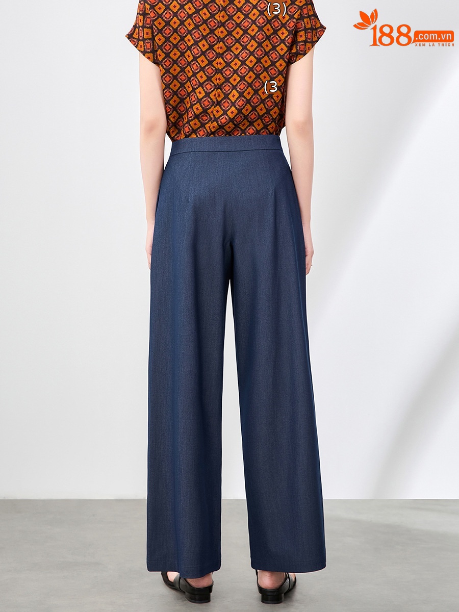 Quần culottes nữ ống rộng dáng suông vải mát lạnh — Màu xanh lam