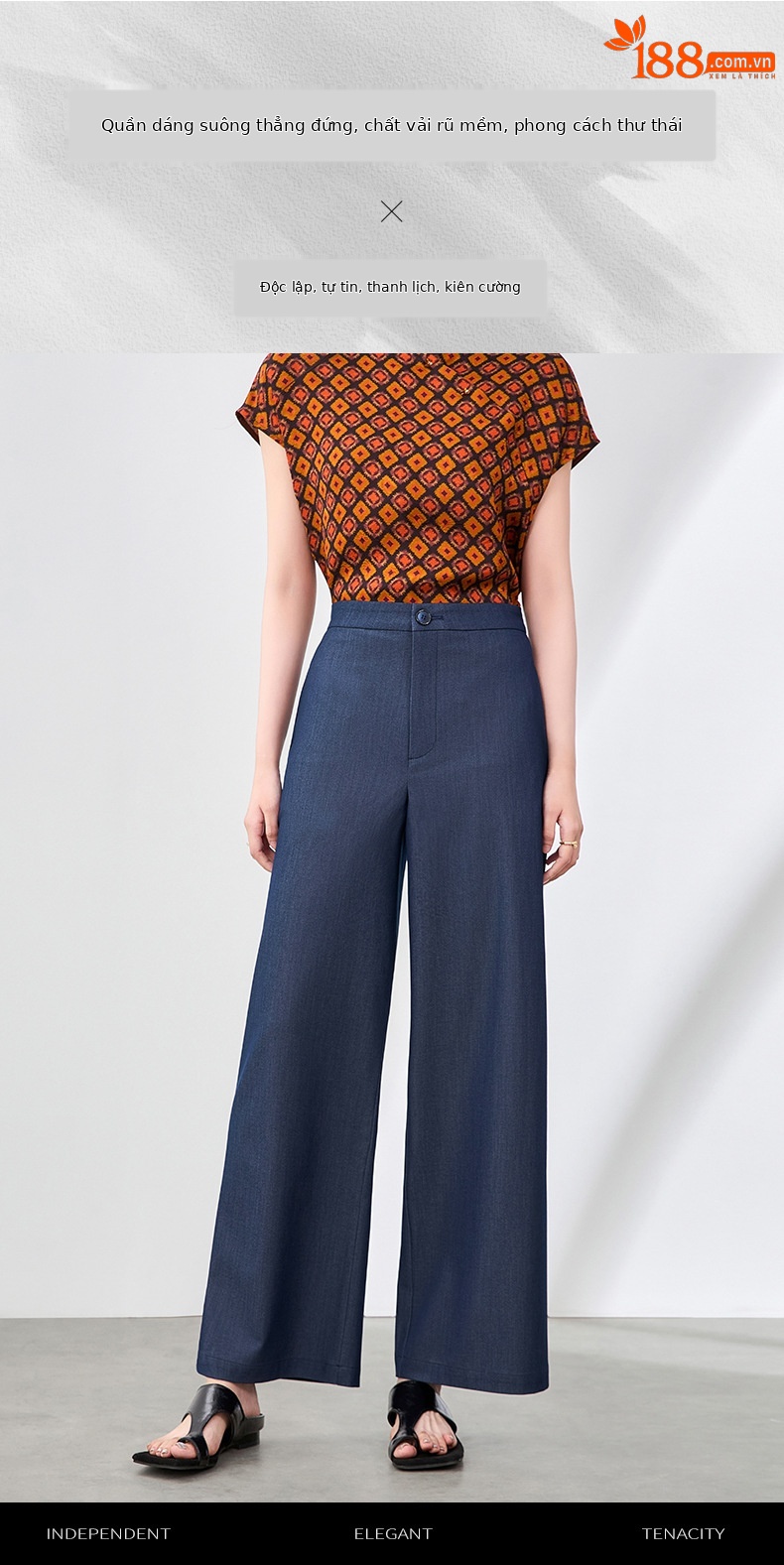 Quần culottes nữ ống rộng dáng suông vải mát lạnh — Màu xanh lam chi tiết 1