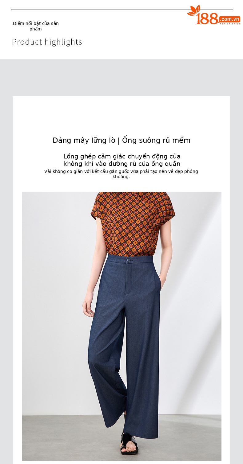 Quần culottes nữ ống rộng dáng suông vải mát lạnh — Màu xanh lam chi tiết 4