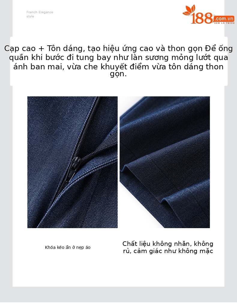 Quần culottes nữ ống rộng dáng suông vải mát lạnh — Màu xanh lam chi tiết 5