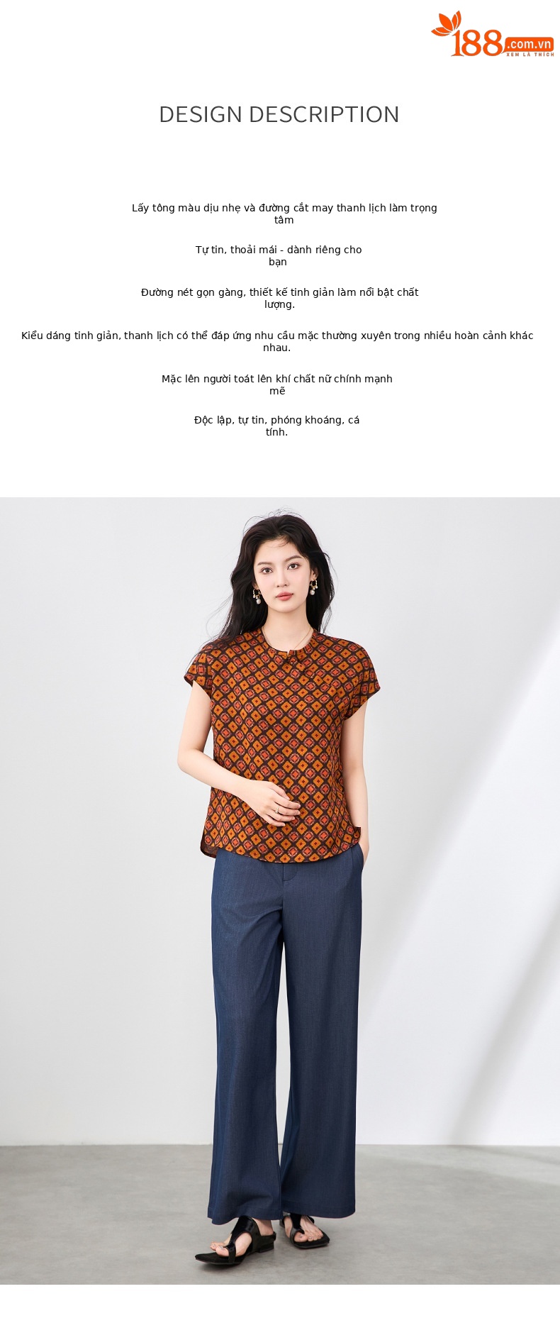 Quần culottes nữ ống rộng dáng suông vải mát lạnh — Màu xanh lam chi tiết 2