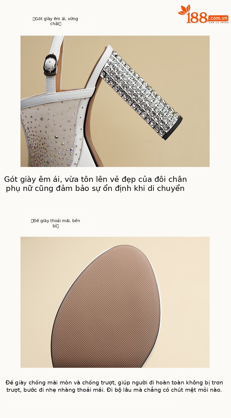 Sandal cao gót nữ đính đá lưới, đế xuồng siêu cao gót, mũi hở kiểu La Mã — đen chi tiết 9