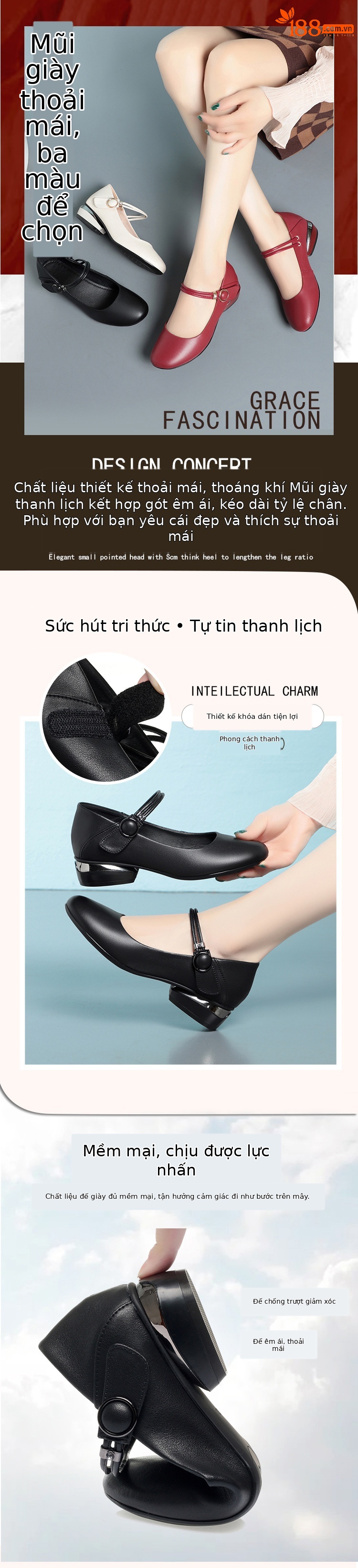 Giày Mary Jane nữ da thật đế dày miệng nông — Màu be chi tiết 1