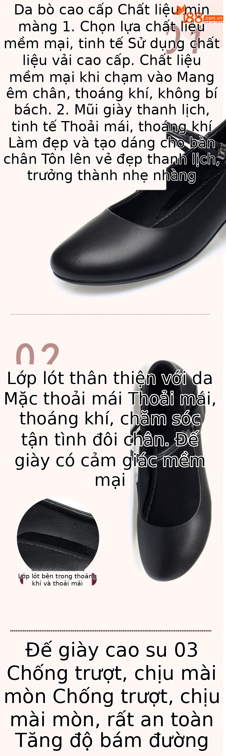 Giày Mary Jane nữ da thật đế dày miệng nông — Màu be chi tiết 2