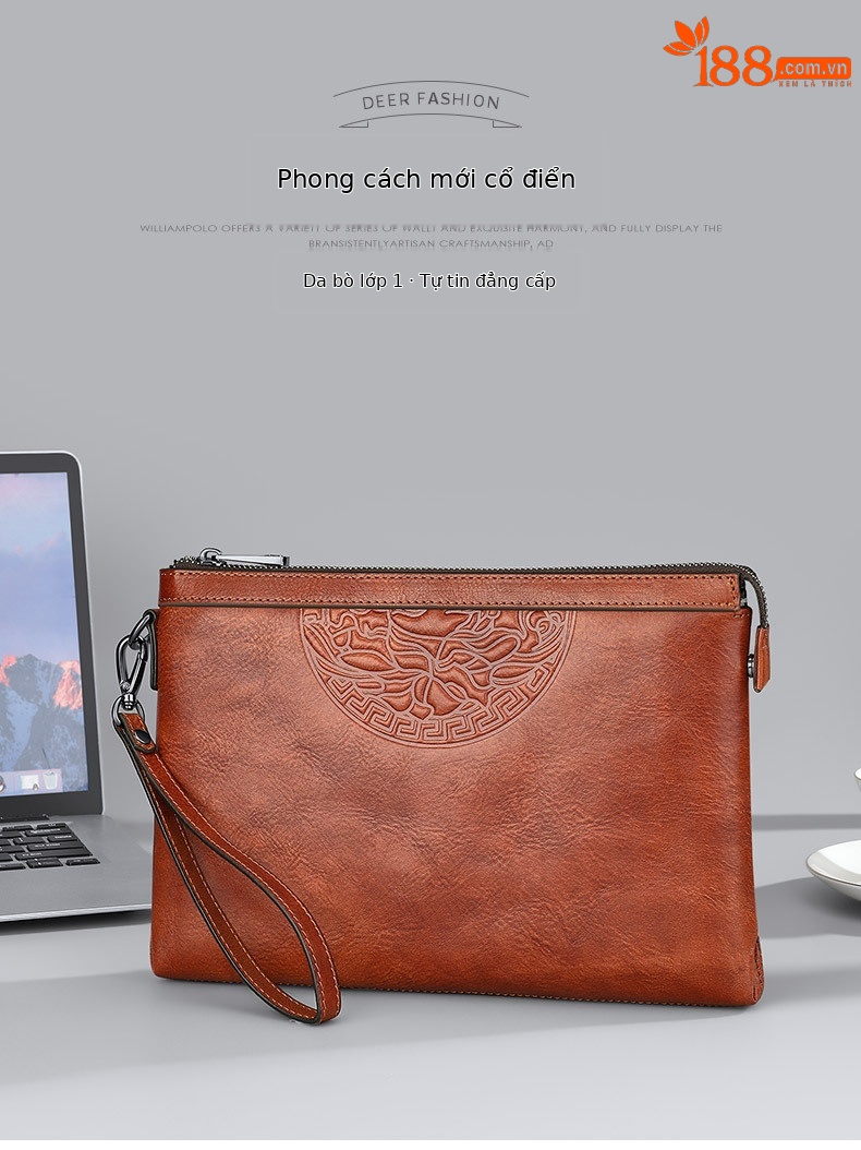 Túi cầm tay nam da bò lớp đầu tiên phong bì retro chi tiết 2