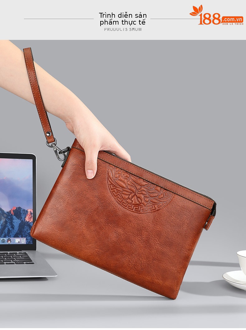 Túi cầm tay nam da bò lớp đầu tiên phong bì retro chi tiết 15