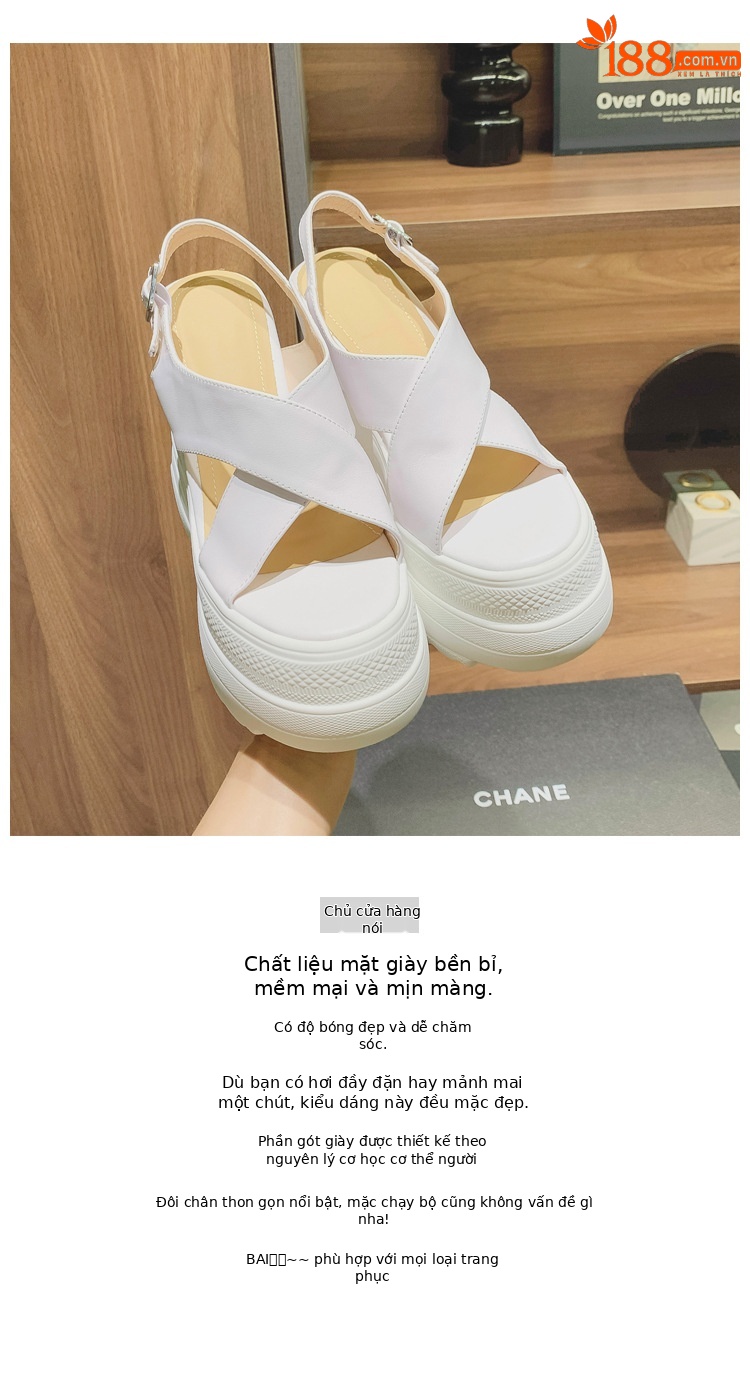 Sandal da bò hở mũi gót xuồng 14cm tăng chiều cao phong cách La Mã — Màu trắng, Màu mơ chi tiết 2