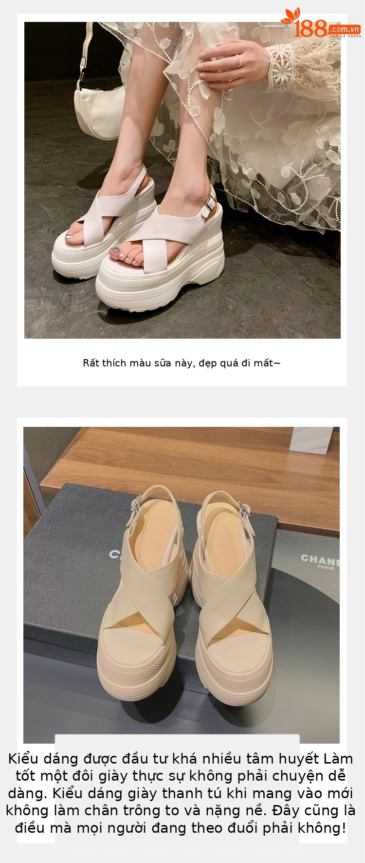 Sandal da bò hở mũi gót xuồng 14cm tăng chiều cao phong cách La Mã — Màu trắng, Màu mơ chi tiết 5