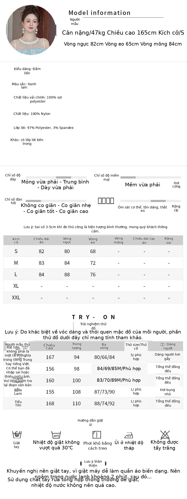 Đầm ren nữ tay bồng cổ tròn A chữ A dáng midi — [Xanh dương] chi tiết 2
