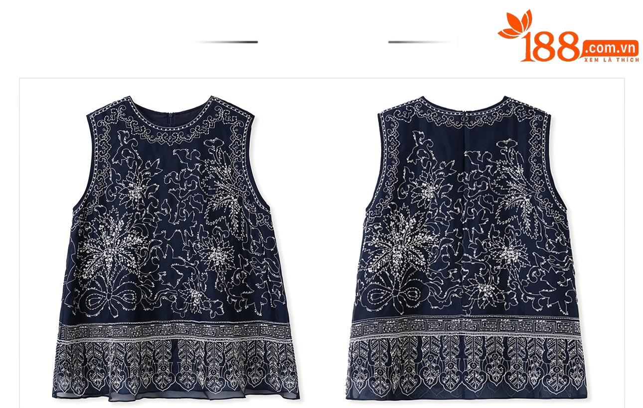 Áo vest gile nữ không tay cổ tròn đính hạt sang trọng — Màu xanh lam chi tiết 17