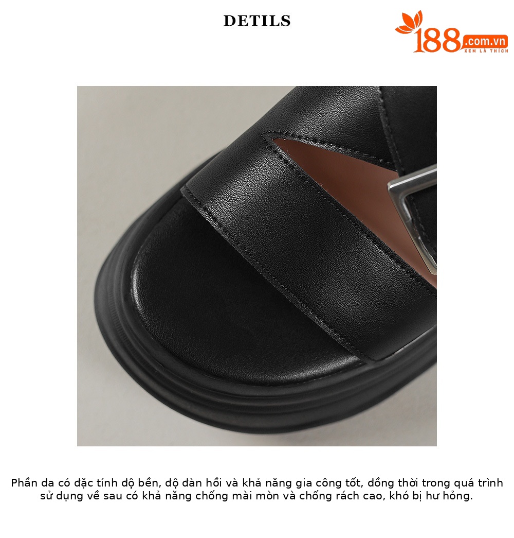 Sandal nữ đế dày quai chéo khóa thắt lưng, hở ngón phong cách La Mã, gót cao 7 cm — Màu đen chi tiết 17