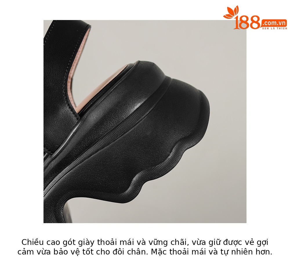 Sandal nữ đế dày quai chéo khóa thắt lưng, hở ngón phong cách La Mã, gót cao 7 cm — Màu đen chi tiết 19