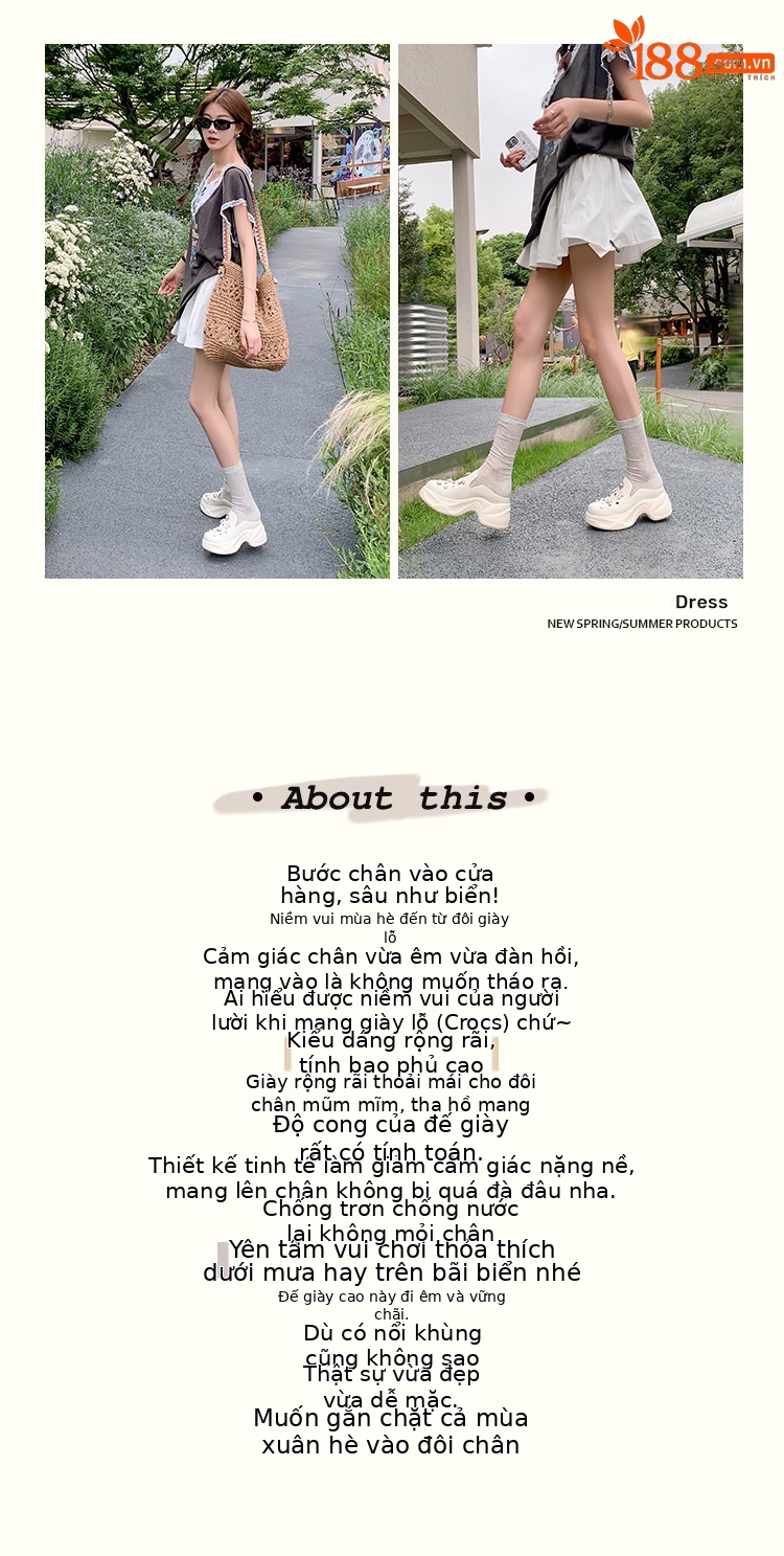 Dép lê bít mũi độn cao da thật 7cm cho nữ, phong cách sandal lỗ xốp mùa hè, đính ngọc trai đinh tán — Màu trắng, Màu xám chi tiết 1