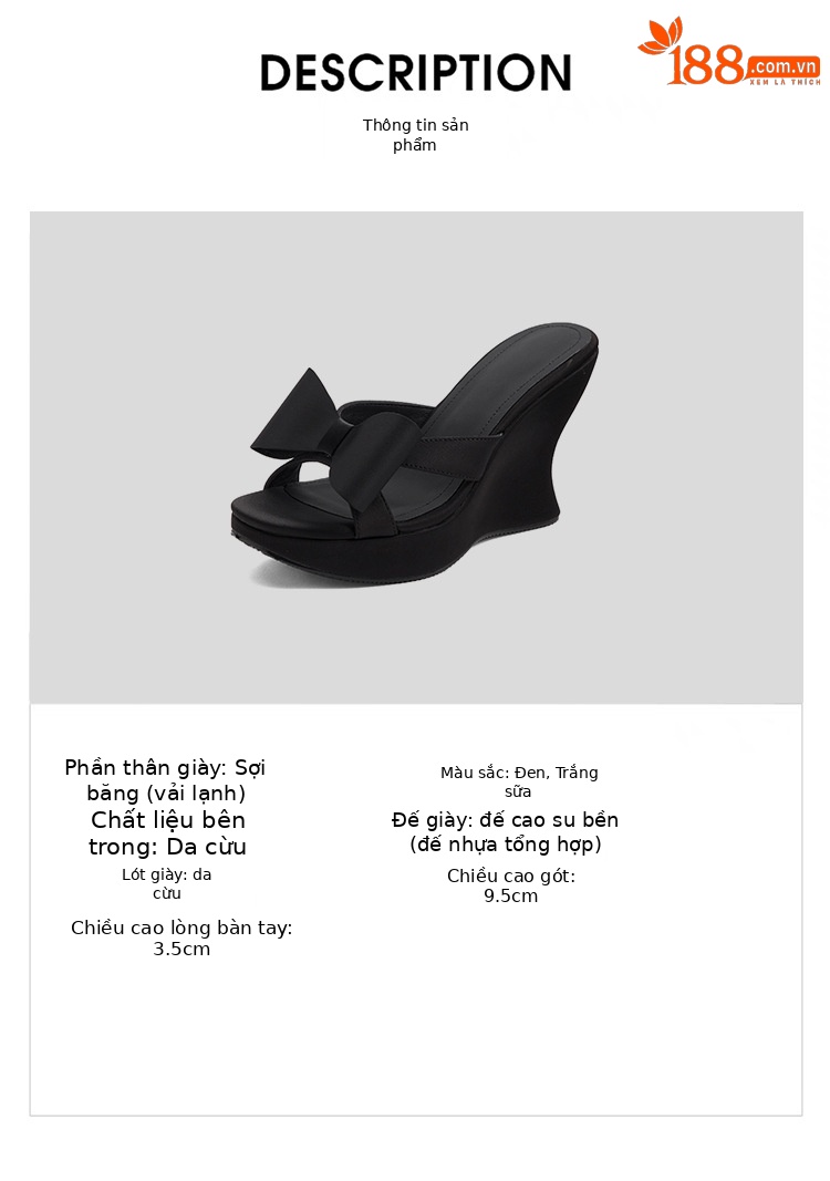 Sandal cao gót nữ quai chéo đế xuồng phong cách Trung cổ, nơ trang trí, gót 8 cm — Màu đen, Màu trắng sữa chi tiết 2