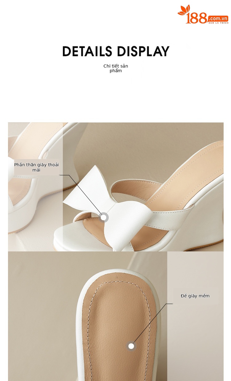 Sandal cao gót nữ quai chéo đế xuồng phong cách Trung cổ, nơ trang trí, gót 8 cm — Màu đen, Màu trắng sữa chi tiết 15
