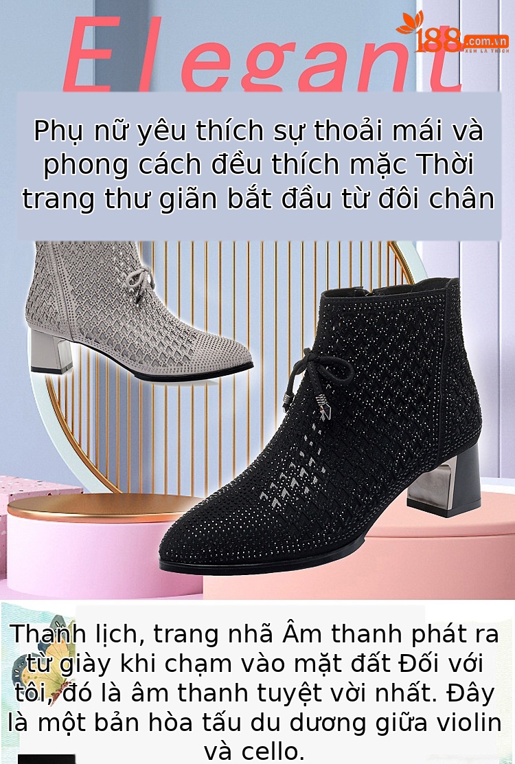 Boot nữ cổ thấp gót thô vải lưới thoáng khí mùa hè — Xám be chi tiết 1