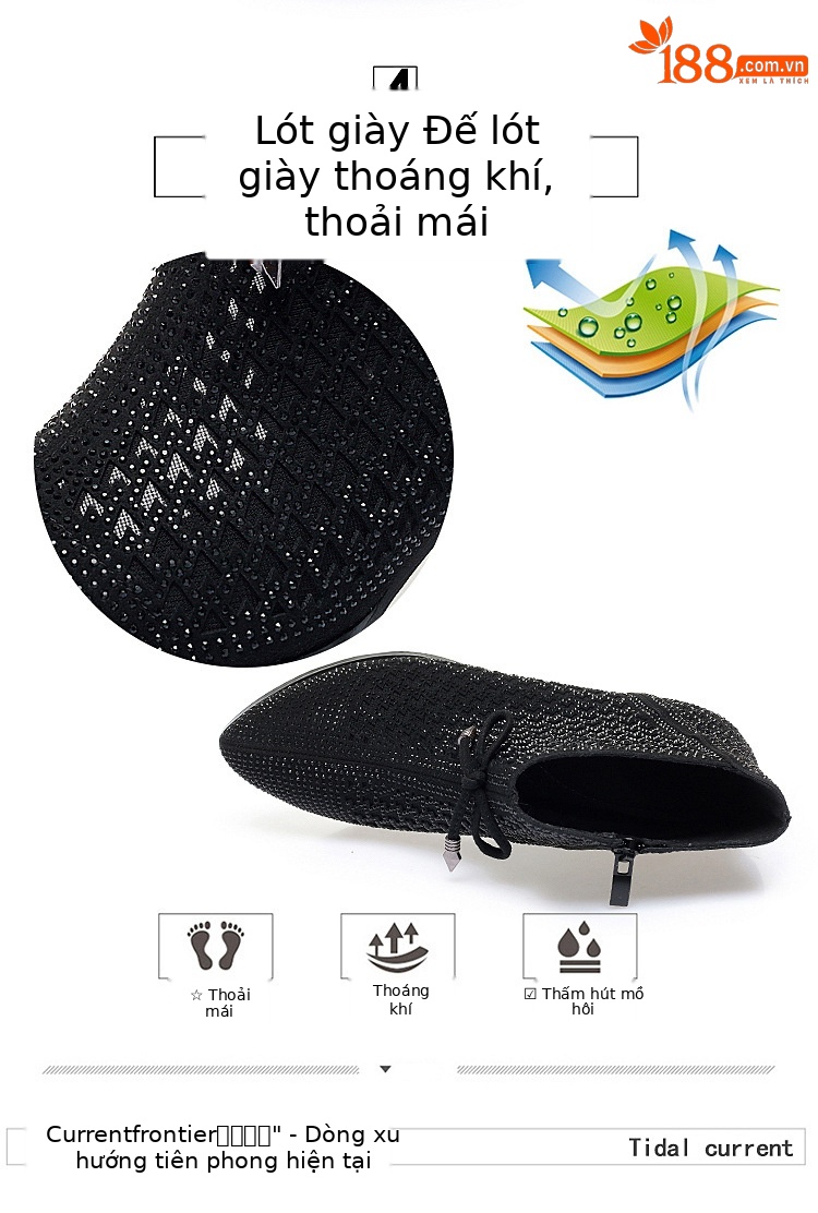 Boot nữ cổ thấp gót thô vải lưới thoáng khí mùa hè — Xám be chi tiết 6