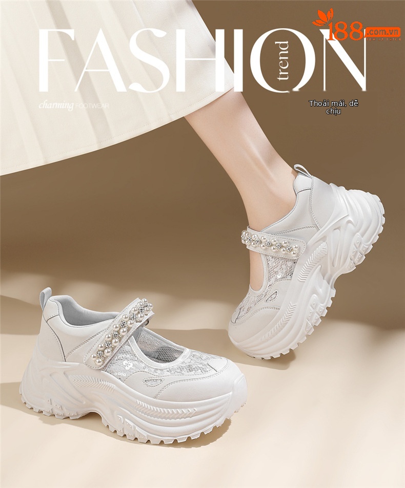 Giày sneaker nữ chunky đế dày da lưới thoáng khí đính đá khóa dán mùa hè 2025 — JST 7209 Trắng, JST 7209 Bạch Lan, JST 7192m màu, JST 7192 màu đen chi tiết 1