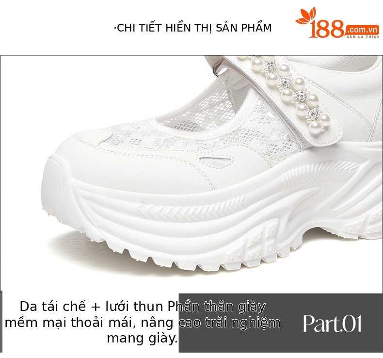 Giày sneaker nữ chunky đế dày da lưới thoáng khí đính đá khóa dán mùa hè 2025 — JST 7209 Trắng, JST 7209 Bạch Lan, JST 7192m màu, JST 7192 màu đen chi tiết 15