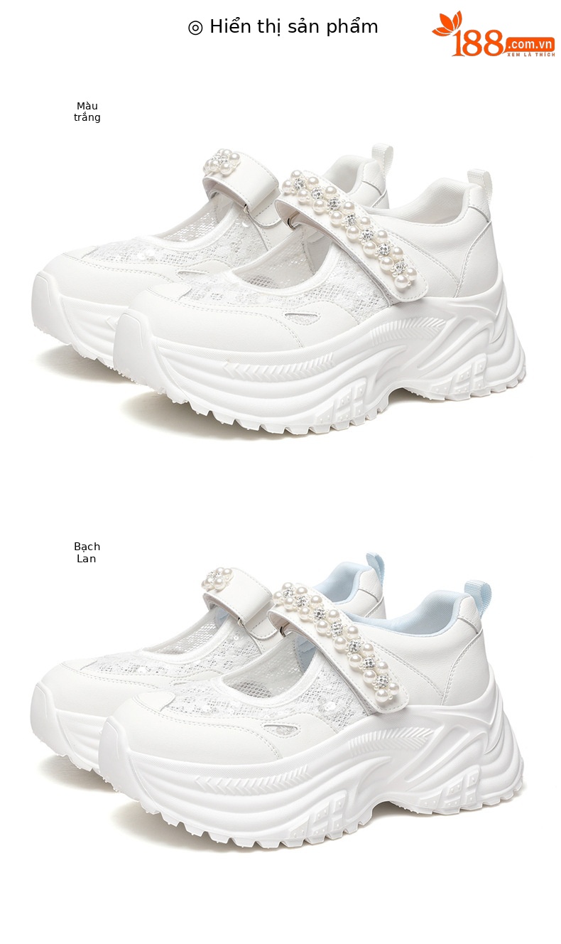 Giày sneaker nữ chunky đế dày da lưới thoáng khí đính đá khóa dán mùa hè 2025 — JST 7209 Trắng, JST 7209 Bạch Lan, JST 7192m màu, JST 7192 màu đen chi tiết 18