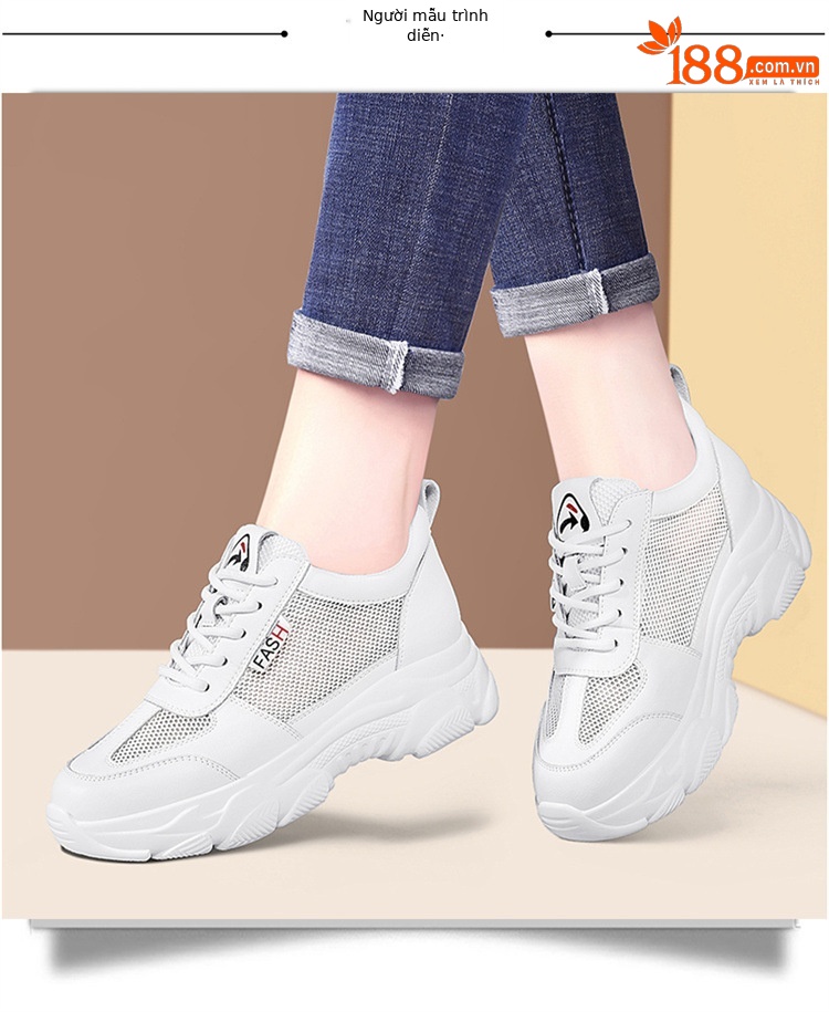 Giày sneaker nữ chunky đế dày lưới thoáng khí mùa hè 2025, gót 5 cm — DH 58316m gót xám cao 5cm, LJ 58098 màu xám, LJ 58098m màu, DH 58316 Màu trắng Chiều cao gót 5cm chi tiết 5