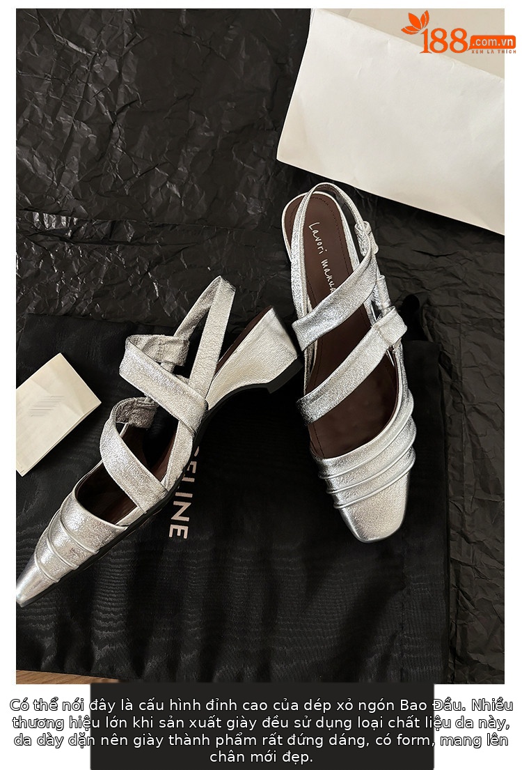 Sandal nữ quai sau hở lưng mũi vuông gót vuông da thật — vàng, Tím, bạc chi tiết 5