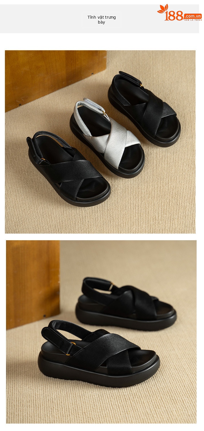 Dép sandal nữ đế xuồng quai hậu mùa hè mới thời trang, thoải mái, đa năng, đế dày, tăng chiều cao, kiểu dáng mở mũi — đen, bạc chi tiết 9