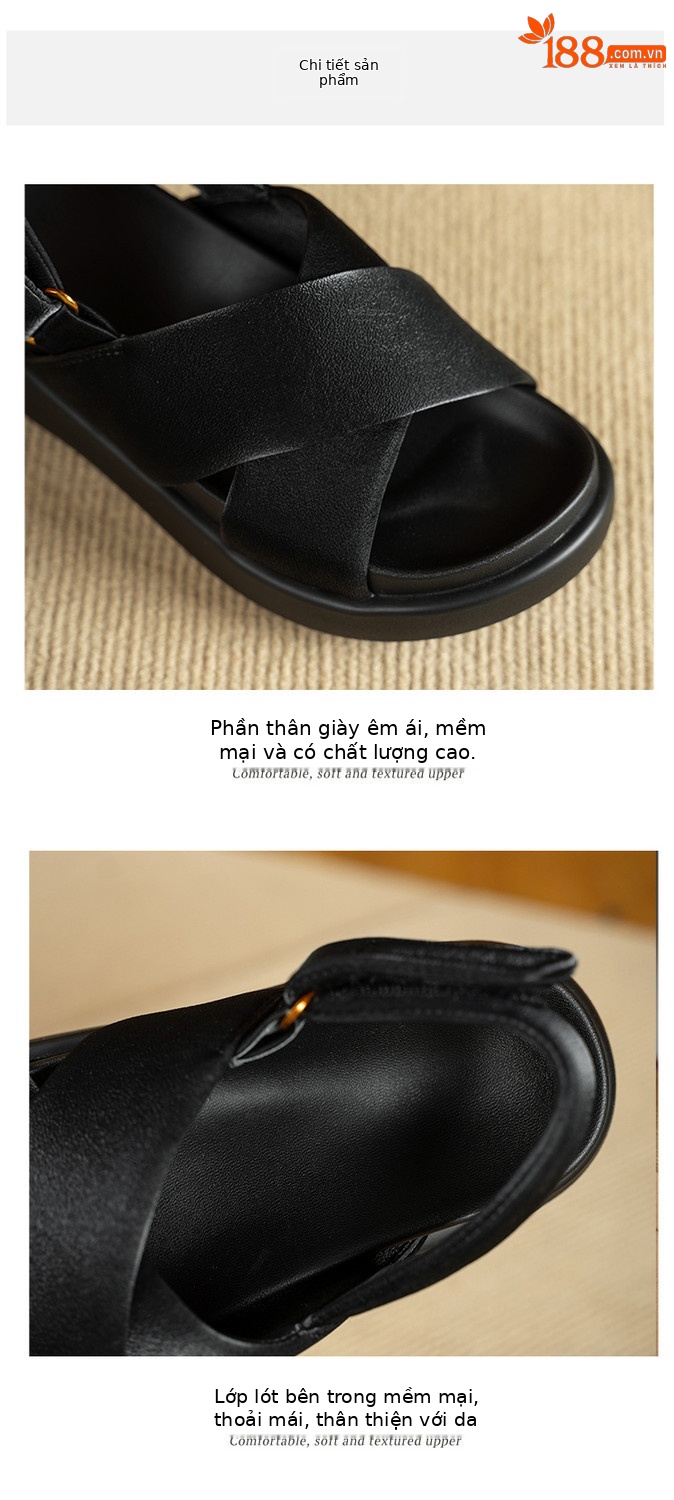 Dép sandal nữ đế xuồng quai hậu mùa hè mới thời trang, thoải mái, đa năng, đế dày, tăng chiều cao, kiểu dáng mở mũi — đen, bạc chi tiết 12