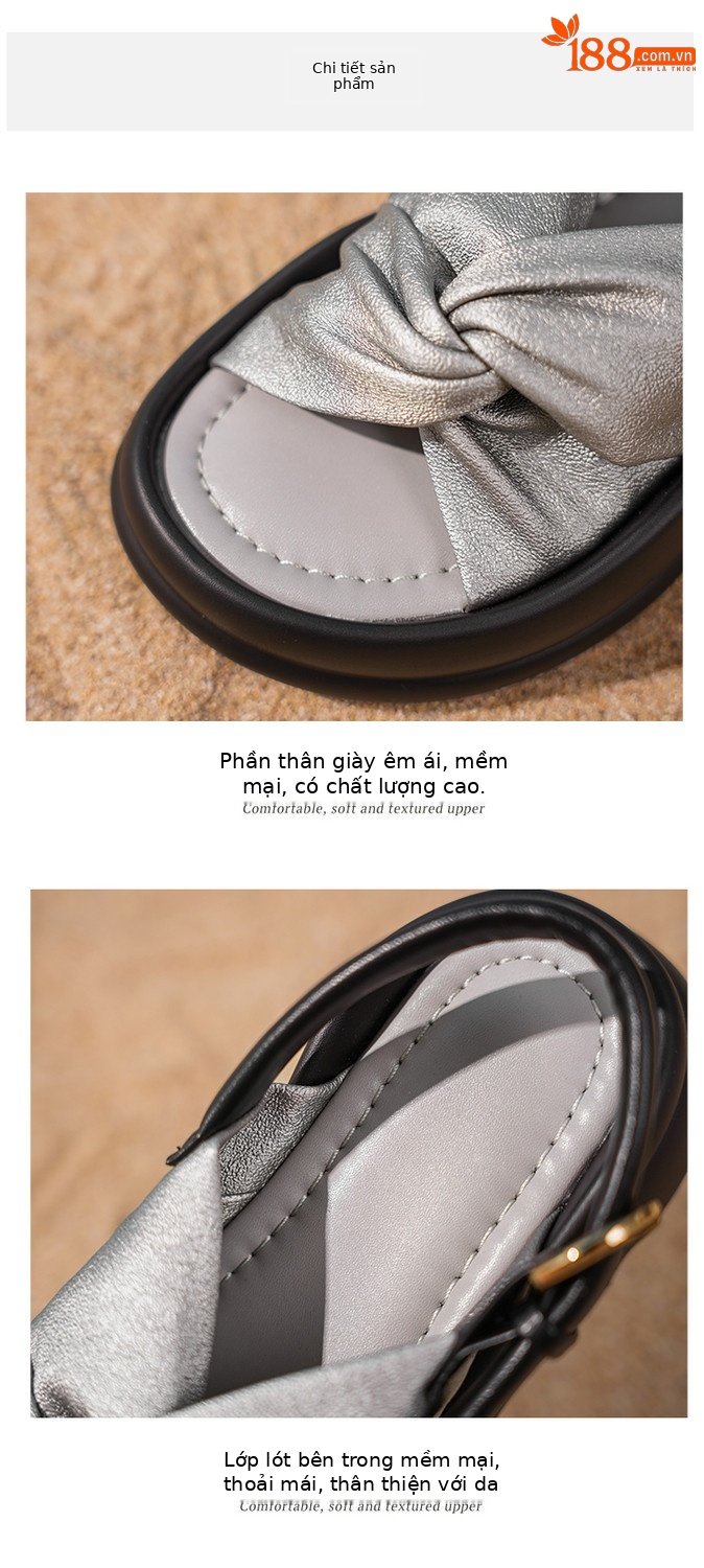Dép sandal nữ quai chữ V satin phong cách Trung Quốc, đế dày tăng chiều cao, thoải mái đa năng — đen, bạc chi tiết 12