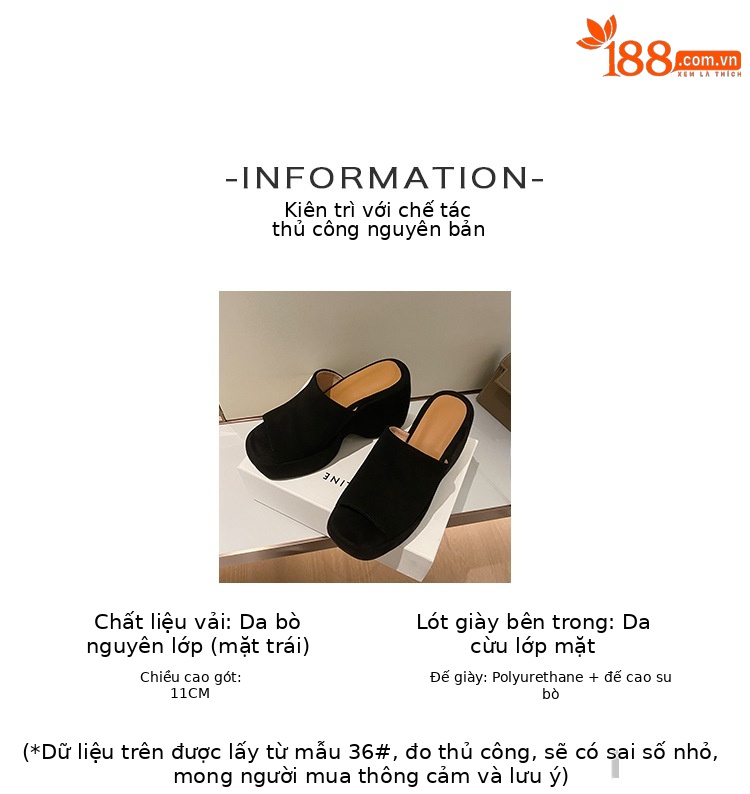 Dép sandal nữ đế xuồng da lộn gót siêu cao 11cm quai ngang hở mũi — Màu nâu, Màu đen chi tiết 4