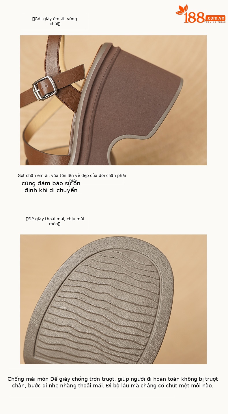 Sandal nữ đế xuồng 11cm quai ngang cổ điển hở mũi da thật — Màu vàng, Màu bạc chi tiết 8