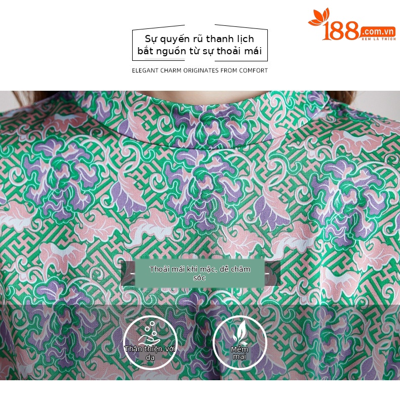 Váy maxi hoa nhí xẻ tà thiết kế cổ điển, dáng suông thắt eo — Màu như hình chi tiết 5