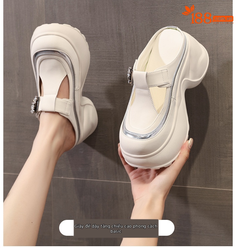 Dép lê mũmũm trùm đầu dáng nhỏ độn cao 9cm đế dày HS7780-18 nữ giày lười xỏ chân mẫu mới mùa hè 2025 — Màu be, Màu đen chi tiết 1