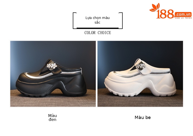 Dép lê mũmũm trùm đầu dáng nhỏ độn cao 9cm đế dày HS7780-18 nữ giày lười xỏ chân mẫu mới mùa hè 2025 — Màu be, Màu đen chi tiết 2