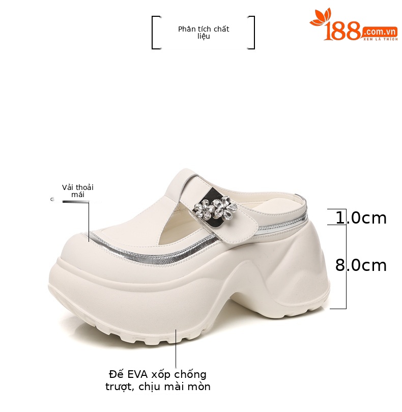 Dép lê mũmũm trùm đầu dáng nhỏ độn cao 9cm đế dày HS7780-18 nữ giày lười xỏ chân mẫu mới mùa hè 2025 — Màu be, Màu đen chi tiết 3