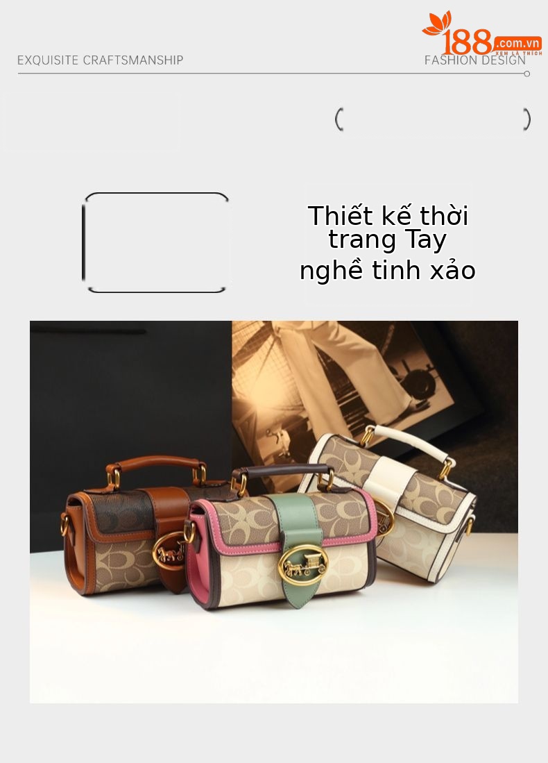 Túi đeo chéo nữ phối màu in họa tiết retro — Màu đỏ hoa hồng, Màu nâu, Màu trắng be chi tiết 4