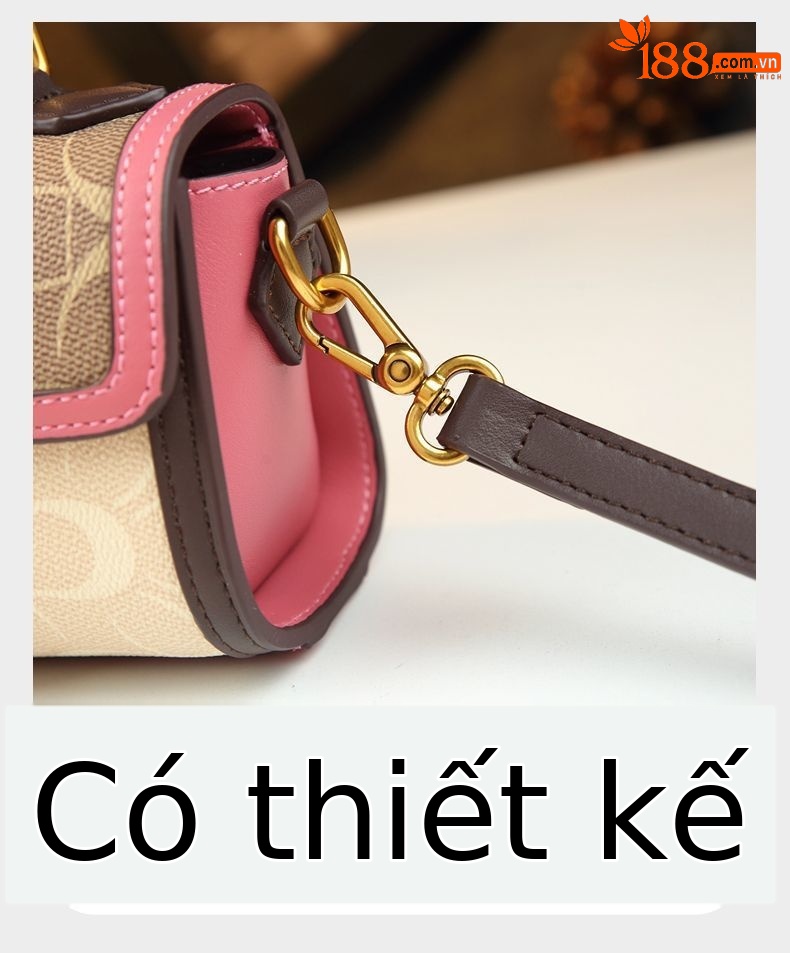 Túi đeo chéo nữ phối màu in họa tiết retro — Màu đỏ hoa hồng, Màu nâu, Màu trắng be chi tiết 20