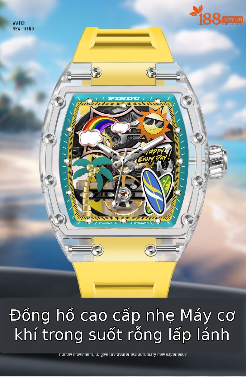 Đồng hồ nam Richard automatic skeleton lộ máy dạ quang chống nước mặt số hình thùng chi tiết 1
