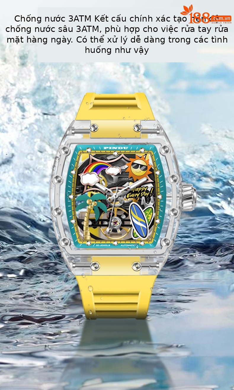 Đồng hồ nam Richard automatic skeleton lộ máy dạ quang chống nước mặt số hình thùng chi tiết 6