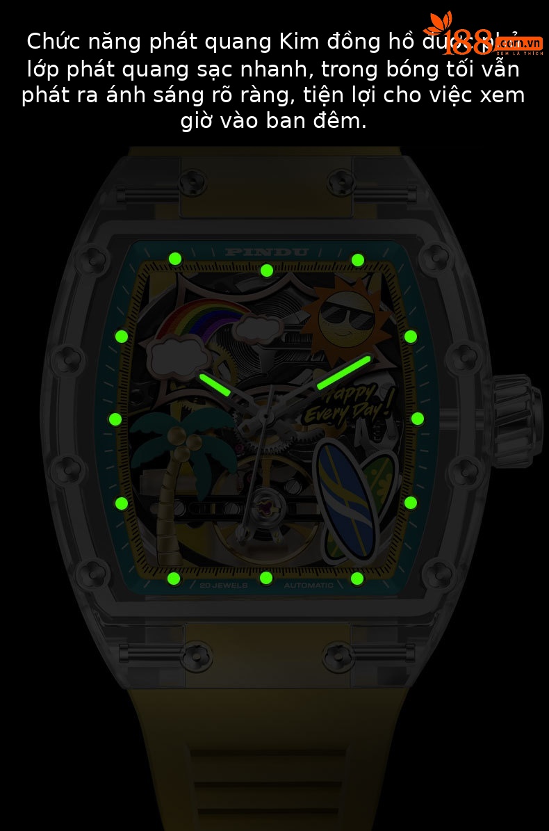 Đồng hồ nam Richard automatic skeleton lộ máy dạ quang chống nước mặt số hình thùng chi tiết 7