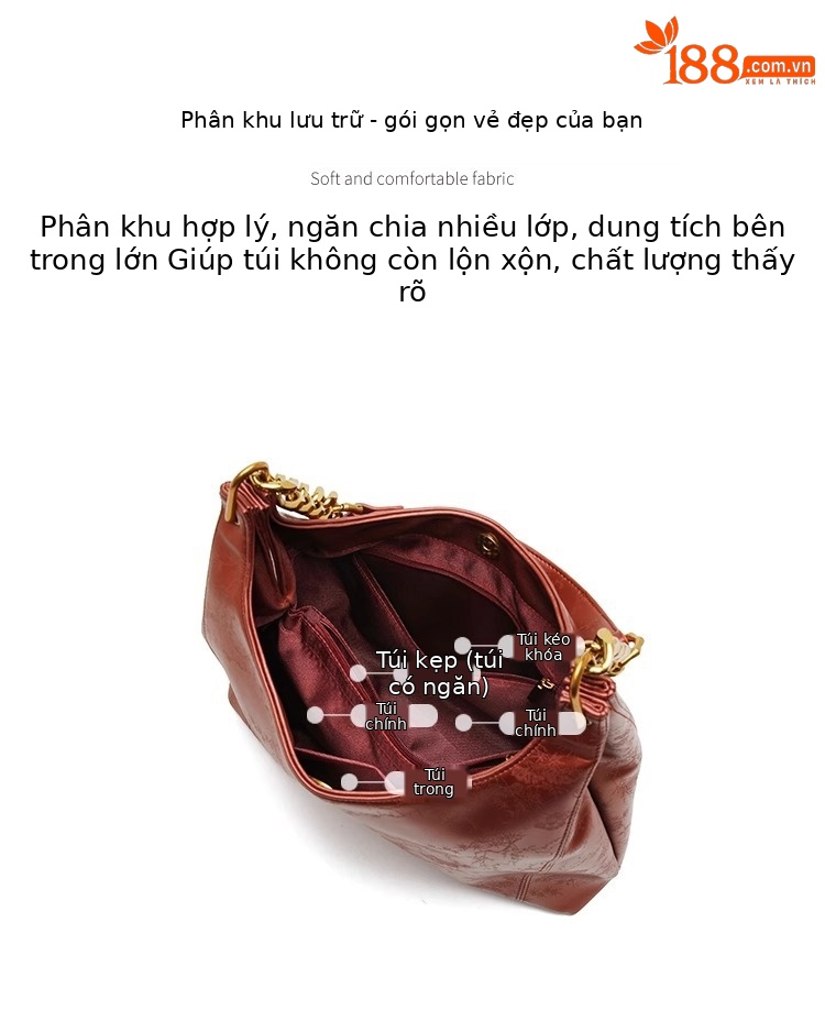 Túi tote da sáp dầu đeo chéo cổ điển dung tích lớn cho nữ chi tiết 8