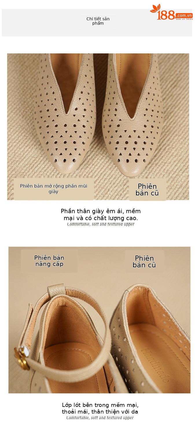 Sandal nữ mũi nhọn quai ngang gót trung bình phong cách retro thoáng khí — đen, mơ chi tiết 12