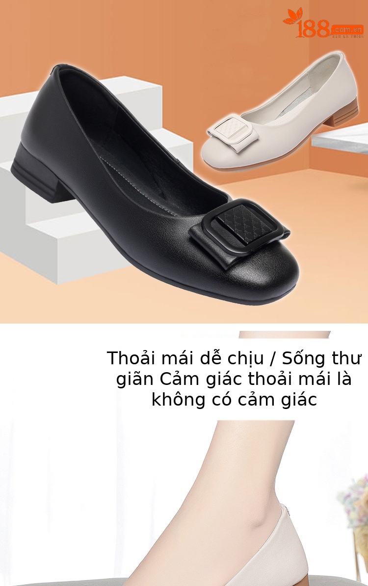 Giày búp bê nữ da thật gót thấp đế mềm thoáng khí miệng nông — màu be chi tiết 2