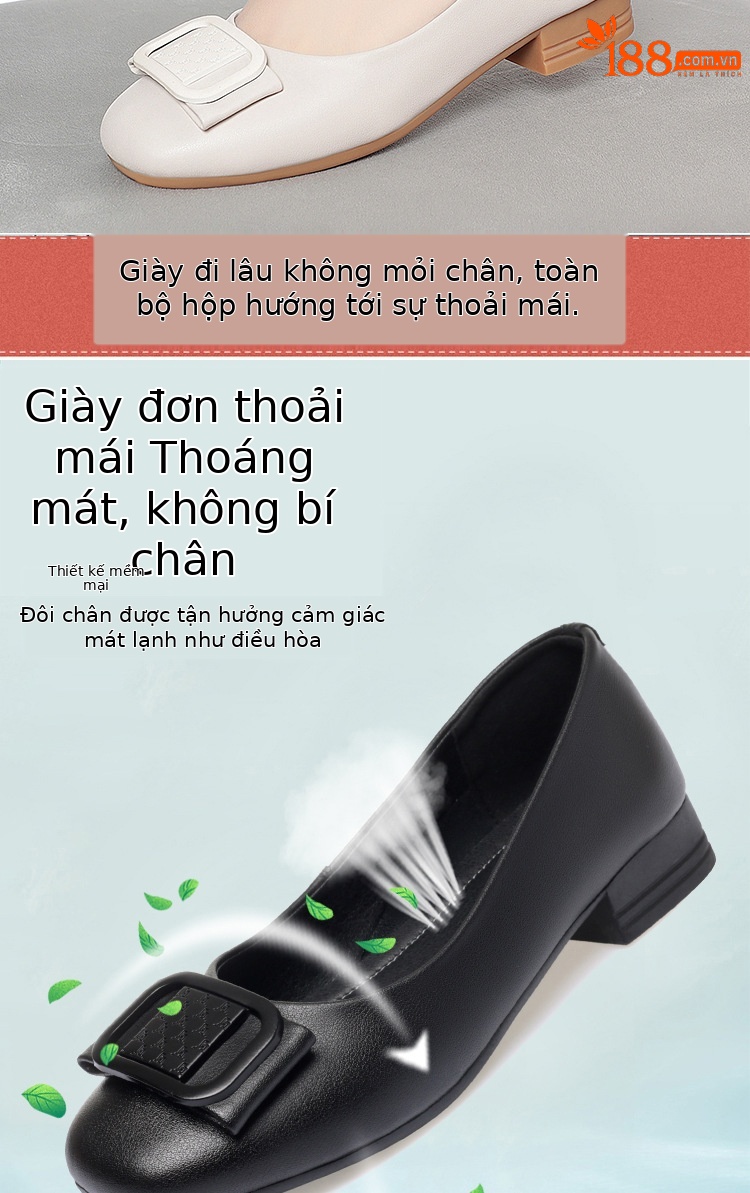 Giày búp bê nữ da thật gót thấp đế mềm thoáng khí miệng nông — màu be chi tiết 3