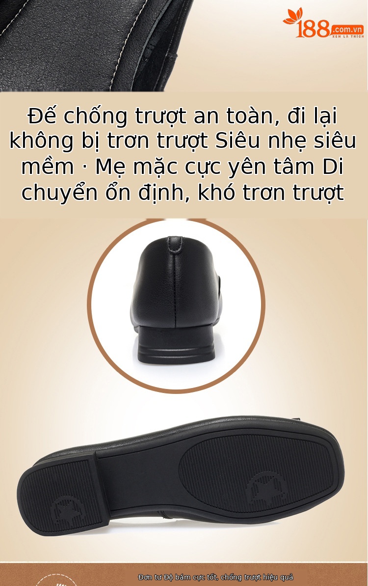 Giày búp bê nữ da thật gót thấp đế mềm thoáng khí miệng nông — màu be chi tiết 8