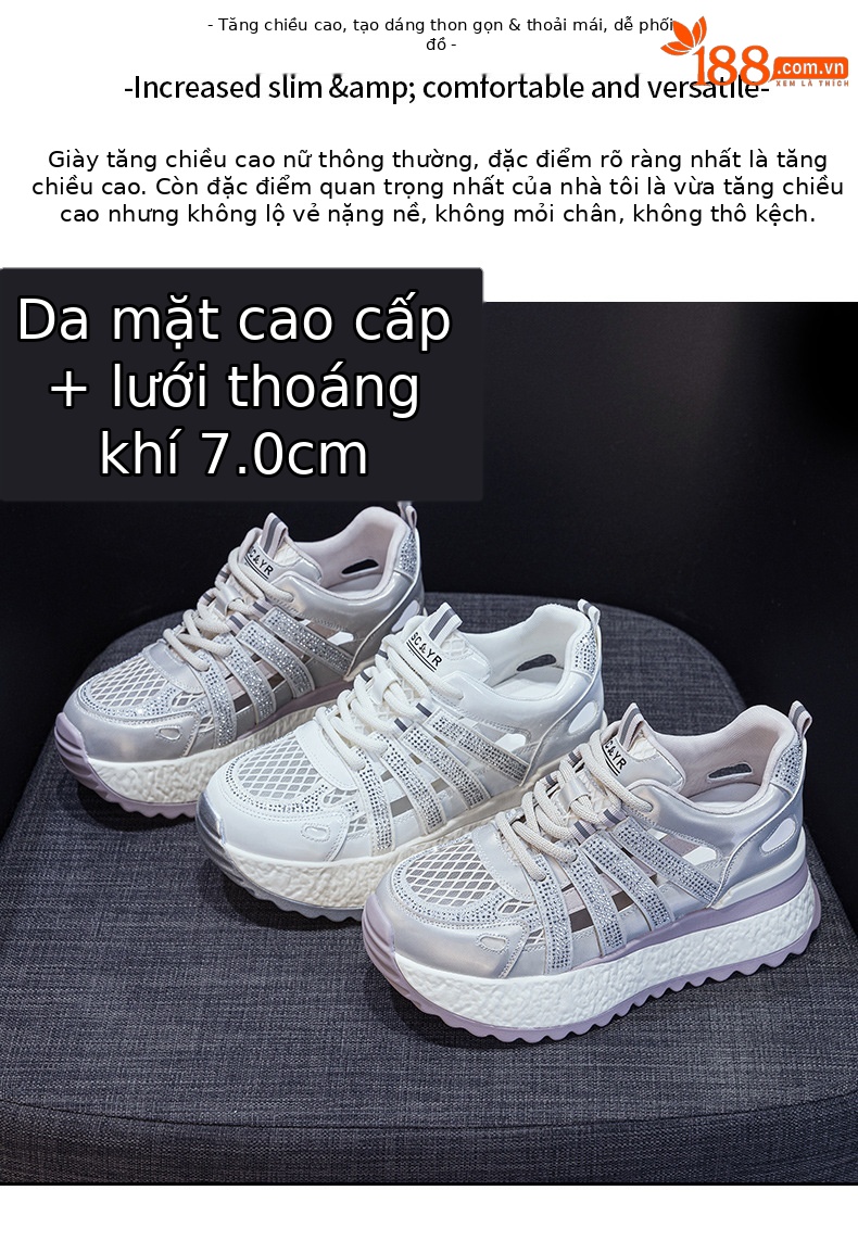 Giày sneaker chunky đế rỗng nữ mặt lưới thoáng khí đế dày mẫu mới mùa hè 2025 — M2865 màu tím, M2865 trắng ngọc trai chi tiết 2