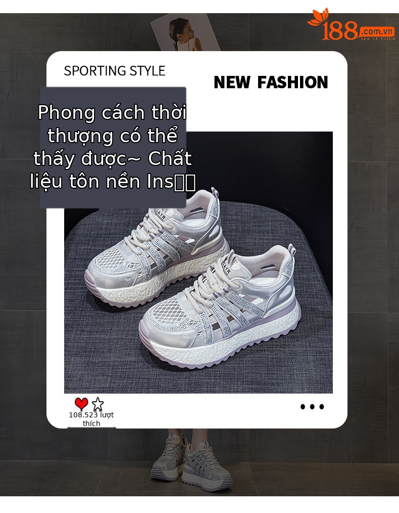 Giày sneaker chunky đế rỗng nữ mặt lưới thoáng khí đế dày mẫu mới mùa hè 2025 — M2865 màu tím, M2865 trắng ngọc trai chi tiết 3